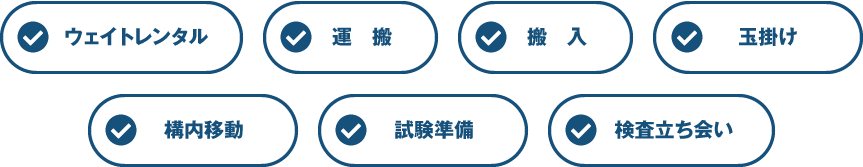 ウェイトレンタル・搬入・運搬・玉掛け・試験準備・構内移動・検査立ち会い